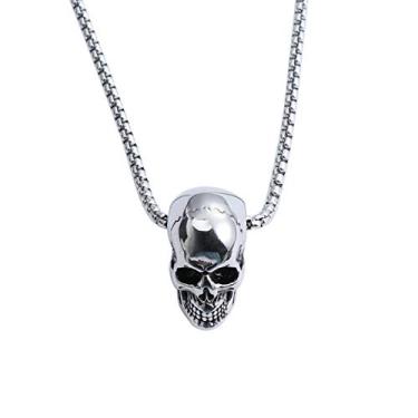 Imagem de Colar de caveira KesYOO em aço de titânio chique retrô pingente gótico para homens e meninos pingente e corrente prata suprimentos de Halloween