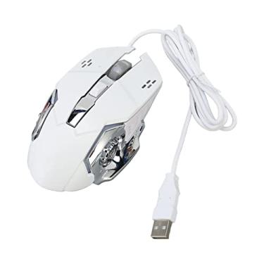 Imagem de Mouse para jogos com fio, mouse óptico USB ergonômico leve, mouse para jogos RGB personalizável com 4 cores e luz de respiração mista RGB para laptop, computador, MacBook (mouse branco Audible)