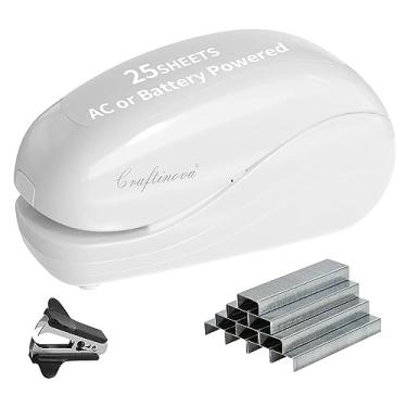 Imagem de Craftinova Grampeador elétrico, incluindo 2000 grampos e 1 removedor de grampo, adequado para o tamanho da palma e alto conforto, capacidade para 25 folhas, adaptador CA ou alimentado por bateria,