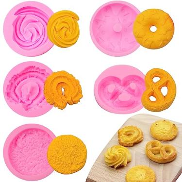 Imagem de KuuGuu 5 peças de moldes de fondant de donut, antiaderentes, laváveis na lava-louças, resistentes ao calor para tapetes de impressão, fondant barroco, chocolate, cubo de gelo, biscoitos, tortas, copo