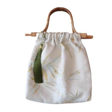 Imagem de Bolsa de mão de bambu Hanfu Bolsa chinesa Qipao de , Branco, Large