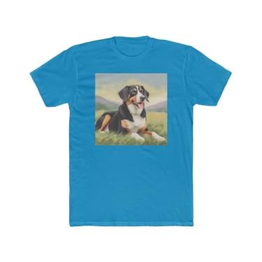 Imagem de Entlebucher Mountain Dog Camiseta masculina justa de algodão, Turquesa lisa, G