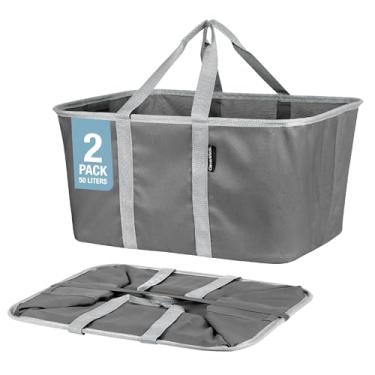 Imagem de CleverMade Bolsa dobrável para lavanderia – Pacote com 2 unidades cinza carvão 50L – Recipiente dobrável para organização de roupas e lavanderia