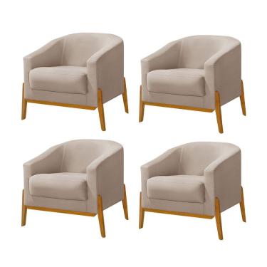 Imagem de Kit 4 Poltronas Living Base em Madeira Maciça Flórida Veludo Bege