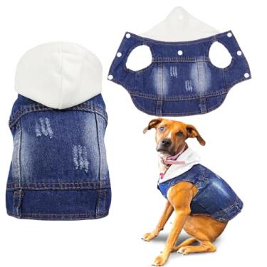 Imagem de Jaqueta jeans para cães SILD Pet Clothes Cachorro Casaco de brim azul legal Pequeno Médio Cães Lapela Colete Clássico Capuz Azul filhote Vintage Roupas lavadas (Branco, P)