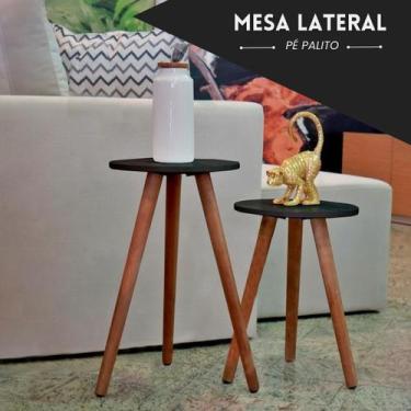 Imagem de Mesa Lateral Apoio De Canto Para Sala Quarto Decorativa - KELAN, Preto