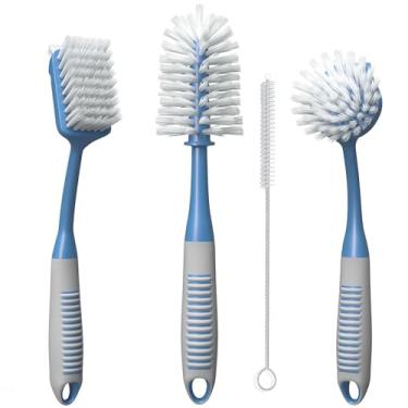 Imagem de Conjunto de 3 pincéis de prato com garrafa de água, escova de esfregão e escova de esfregão – Escova ergonômica antiderrapante para limpeza de limpeza, lavagem, louça, garrafa, copo de vidro