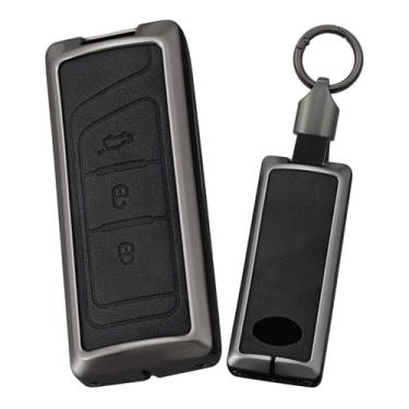 Imagem de HIBEYO Capa de chaveiro compatível com GAC Trumpchi GS5 2020 2021 2023 Trumpchi GS8 2017 2018 2019 Acessórios Capa de chave de couro e liga de zinco com chaveiro presente-E tipo preto