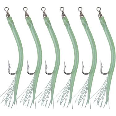 Imagem de Iscas de tubo de pesca para robalo listrado, 6 peças de pesca de bacalhau de água salgada com gancho giratório de aço inoxidável para pesca offshore Trolling Striper Bass Bacalhau Big Game Fishing