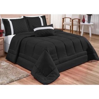 Imagem de Kit Edredom Oliveira Dupla Face Casal Queen 05 Peças Preto - amora enx