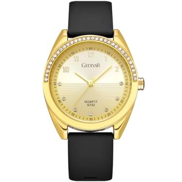 Imagem de GEDIYAR Relógio feminino de quartzo com strass, pulseira de silicone, impermeável, moderno, casual, esportivo, analógico, presente para mulheres, enfermeiras, enfermeiras, Ouro G722, GEDIYAR