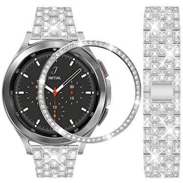 Imagem de DEALELE Pulseiras de substituição compatíveis com Samsung Gear Sport/Galaxy Watch de 42 mm/Galaxy 4 Classic (42 mm), pulseira de metal de aço diamante de strass de luxo com bisel, 20mm, Strass de liga