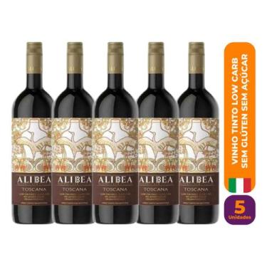 Imagem de Kit c/ 5 Vinho Tinto Vegano Toscana Low Carb Sem Açúcar Sem Glúten 750