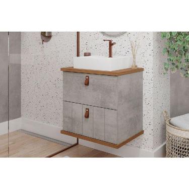 Imagem de Bancada de Banheiro Balcão Milano 1 Porta e 1 Gaveta c/ Cuba 60cm Cimento/Freijo - MGM