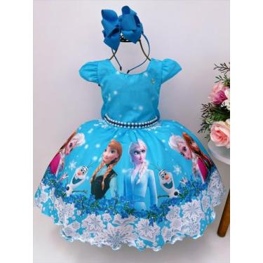 Imagem de Vestido infantil frozen princesa gelo olaf c/ pérolas luxo - Clubinho,