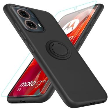 Imagem de Capa para celular Motorola Moto G85 / G96 / Edge 50 Fusion com protetor de tela de vidro, suporte de anel giratório de 360°, suporte/suporte, capa protetora de silicone TPU para Moto G85 5G 2024