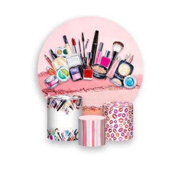 Imagem de Painel De Festa Redondo 1,50x1,50  Trio De Capas Cilindro  Maquiagem B