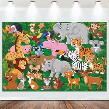 Imagem de Tecido 1,5 x 0,9 m, cenário de animais de safári para meninos, aniversário, chá de bebê, decoração de festa, desenho animado, floresta, vida selvagem, zoológico, leão, fotografia, fundo, crianças,