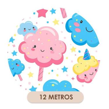Imagem de Papel de Parede Adesivo Lavável Infantil Nuvem Rosa e Azul - Bazar dos
