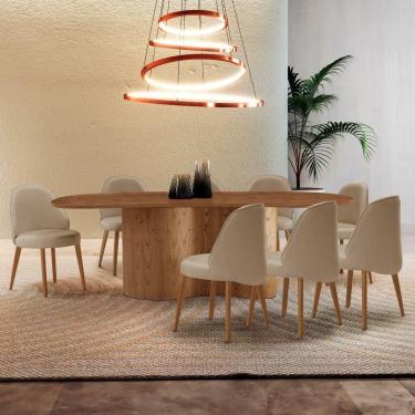Imagem de Mesa De Jantar Suiça 220cm Madeira Tampo Laminado Orgânico Veludo Bege / Imbuia Nat.