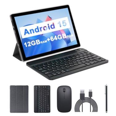 Imagem de Tablet Android 15, 10.7 cm 12GB RAM + 64GB ROM 1TB expansível, tablets 2 em 1 com capa para teclado mouse Stylus, 1,8 GHz Quad-core, tela sensível ao toque IPS 1280*800, câmera dupla de 8MP, 5G WiFi 6
