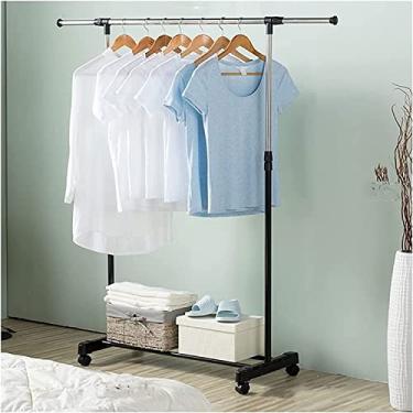 Imagem de Suporte para roupas com rodas, trilho de roupas com sapateira, aplique no quarto, sala de estar, suporte fácil de montar para decoração de quarto, preto