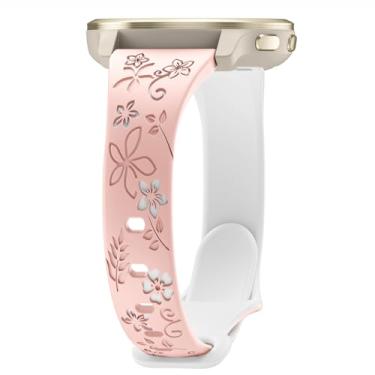 Imagem de Laband Pulseira de relógio com gravação floral de 20 mm compatível com Garmin Vivoactive 6/Vivoactive 5/3/3 Music/Forerunner 570 42 mm/165/55/245/645 Music, pulseira fofa em relevo de silicone macio e