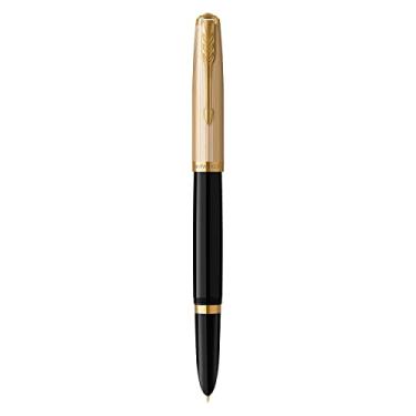 Imagem de Parker 51 Caneta-tinteiro | Barril preto de luxo com acabamento dourado | Ponta fina de ouro 18 k com cartucho de tinta preta | Caixa de presente