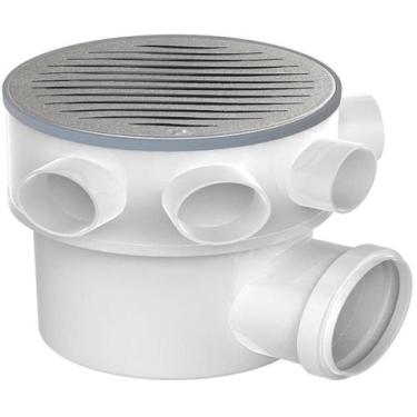 Imagem de Caixa Sifonada Porta Grelha prata Redondo / Grelha Inox 100x100x50 - 2