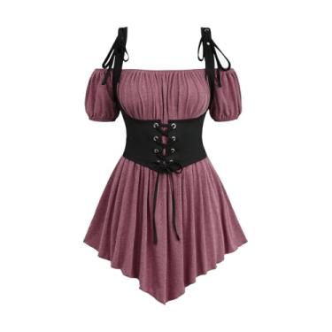 Imagem de Rosegal feminino plus size, gótico, ombro de fora, espartilho medieval renascentista, Vermelho 1, 3X