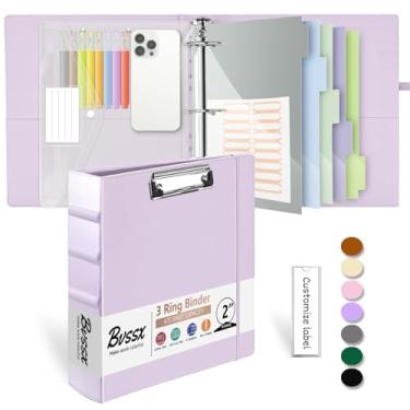 Imagem de Fichário de couro com 3 anéis, fichário de 5 cm com pranchetas, divisórias de bolsos de 5 abas, 18 divisores stikers, pasta de plástico, suporte de caneta, fichário de três anéis com suporte de caneta