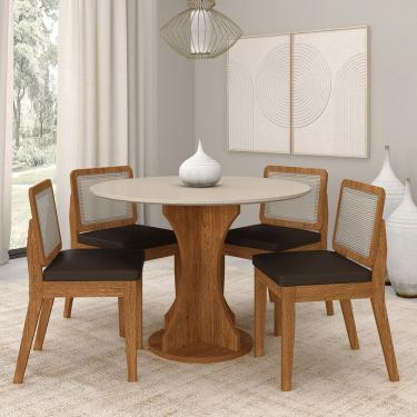 Imagem de Mesa Redonda Andria 4 Cadeiras Sextavadas Freijó/off/corino Marr - M.a