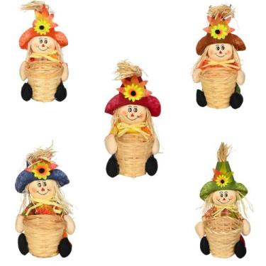 Imagem de Kit 5 Espantalhos Cesto 26X11CM Decoração De Festa Junina - Wincy Arra