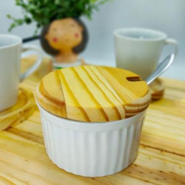 Imagem de Açucareiro e Saleiro em Porcelana Branca e Tampa em Madeira - açucarei