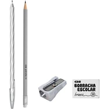 Imagem de Kit Escolar de Papelaria Colors com 4 Peças - Cinza - Cis