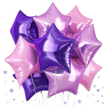 Imagem de TAOYE Balões Metalizados Com Estrelas Rosa E Roxo, De Hélio Lavanda 18" Pentagrama Luz Escura Para Meninas, Aniversário, Casamento, Festa Temática Borboleta