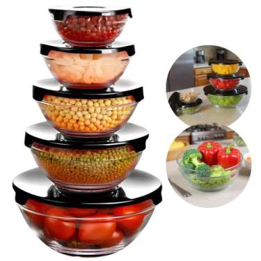 Imagem de Jogo De 5 Potes De Vidro Com Tampa Hermética Multiuso - bbless