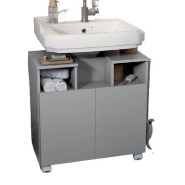 Imagem de Gabinete Para Pia Encaixe No Banheiro Com 2 Portas(Cinza)