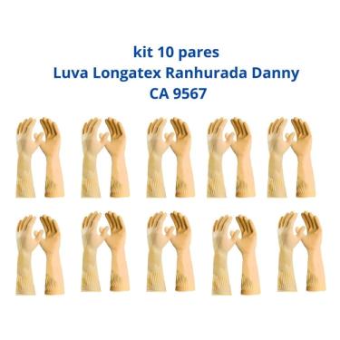 Imagem de Kit 10 Luvas Longatex Ranhurada Danny CA 9567