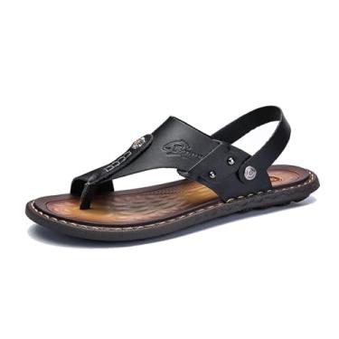 Imagem de Sandália Masculina Corretora De Joanete Respirável Para O Verão Ao Ar Livre Com Suporte De Arco, Chinelo Couro Antiderrapante Sem Atacadores Aberto Férias Na Praia, Para Plantar, Fascite(Black,39 EU)
