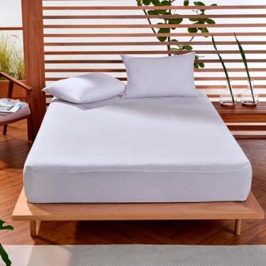 Imagem de Capa de Colchão Casal 100% Impermeável Tecido Premium (Malha em Gel) Antialérgico, Antimofo e Antiácaro (Silencioso) 1,38m x 1,88m - Cor Branco