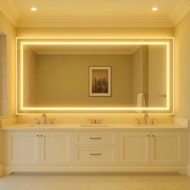 Imagem de Espelho Retangular 90x70 Cm Jateado Led Com Touch Premium(Neutro-Horizontal)