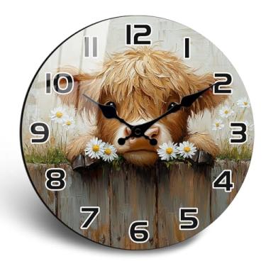 Imagem de PENGHONG Relógio de parede azul rústico para decoração de quarto, relógios redondos silenciosos de 25 cm, relógio de parede costeiro de madeira operado por bateria para fazenda, cozinha