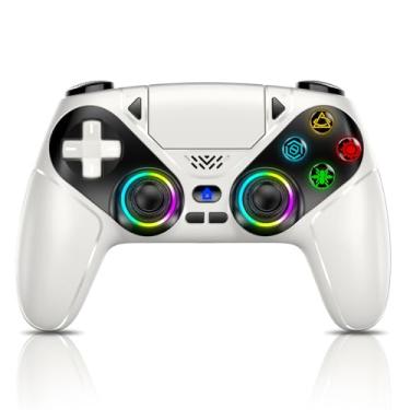 Imagem de Gamrombo LED Wireless Controller for PS5, Compatible with PS5 Pro/Slim/PC, Dual Vibration, Macro/Turbo Function, 3.5mm Audio Jack, 6-Axis Motion Contro Gamepad with Speaker(White)