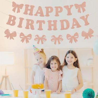 Imagem de Placa de faixa de feliz aniversário, decorações de festa para crianças e adultos, suprimentos de festa de aniversário de aniversário (glitter ouro rosa)