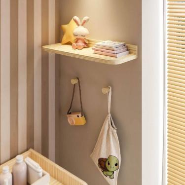 Imagem de Prateleira Decorativa 60cm com 2 Cabideiros Ponto Wave Casatema Natural