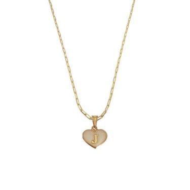 Imagem de Colar Cartier 45Cm Coração Branco Letra J Banhado Ouro 18K - Anaisa Se