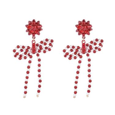 Imagem de Madison Tyler Brincos de Natal para mulheres | Natal laço vermelho Noel Papai Noel urso rosa meias casa quebra-nozes doce gorro suéter homem pão de gengibre expresso brincos martini joias de férias