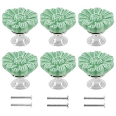 Imagem de UYEXM 6 puxadores de gaveta de cômoda de cerâmica decorativos, puxadores de cerâmica, puxadores de gaveta de flores elegantes, capas de puxador de armário vintage, puxadores de móveis com parafusos