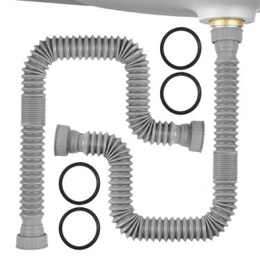 Imagem de Rackickyer Kit de tubo de drenagem de pia, 1 pacote com armadilha de tubo de drenagem flexível, armadilha P flexível de 32,5 a 89 cm, encanamento sob a pia para banheiro e cozinha, adaptador de 3,5 cm
